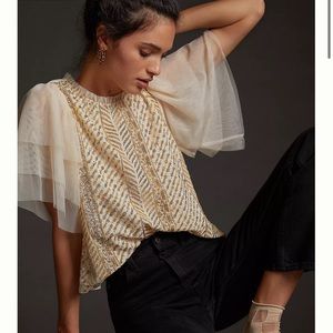 Anthropologie Let Me Be Sequined Embroidered Top. Size XL. NWT.